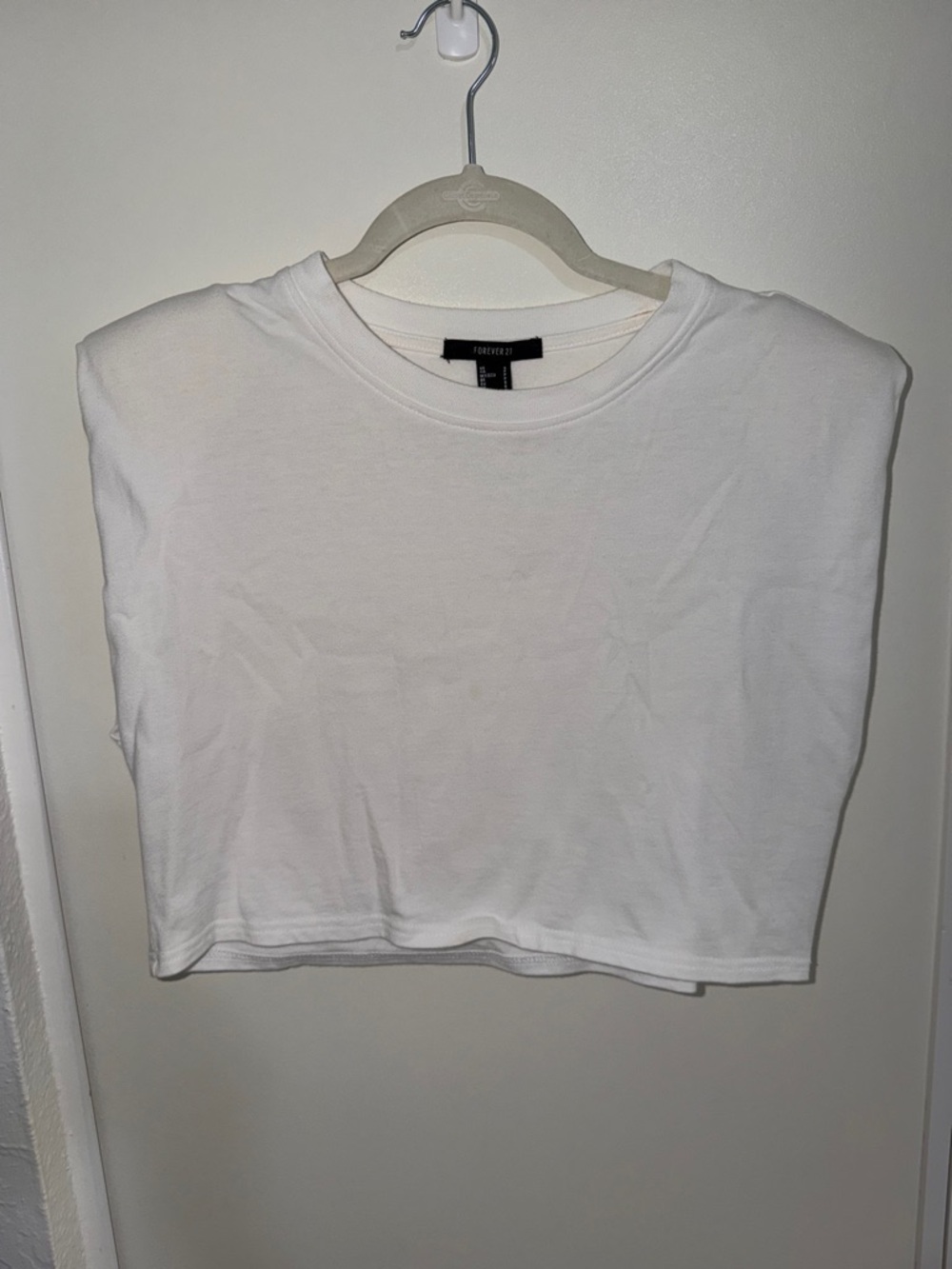 Forever 21 White Cropped Boxy Tank Muscle Tee with Shoulder Pads | S